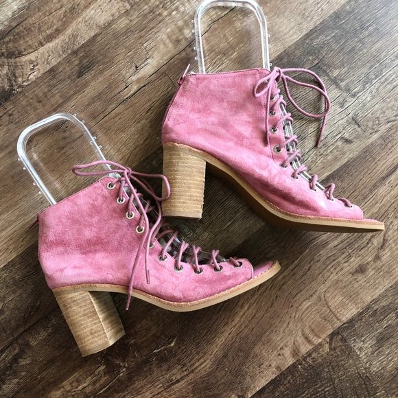 SALE J Campbell Cors Peep Toe Booties Suede Stack - Picture 3 of 8